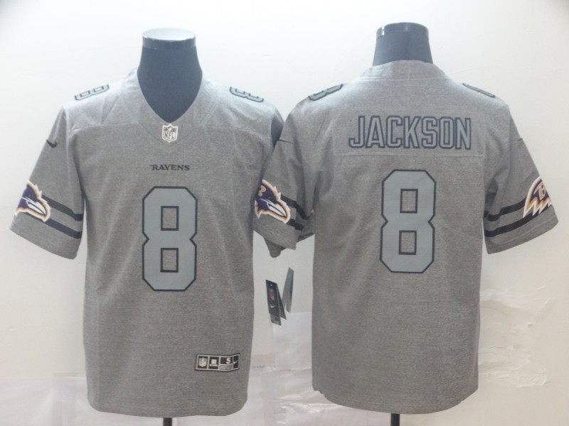 Men's Baltimore Ravens Lamar Jackson #8 Gray Alternate Jersey
